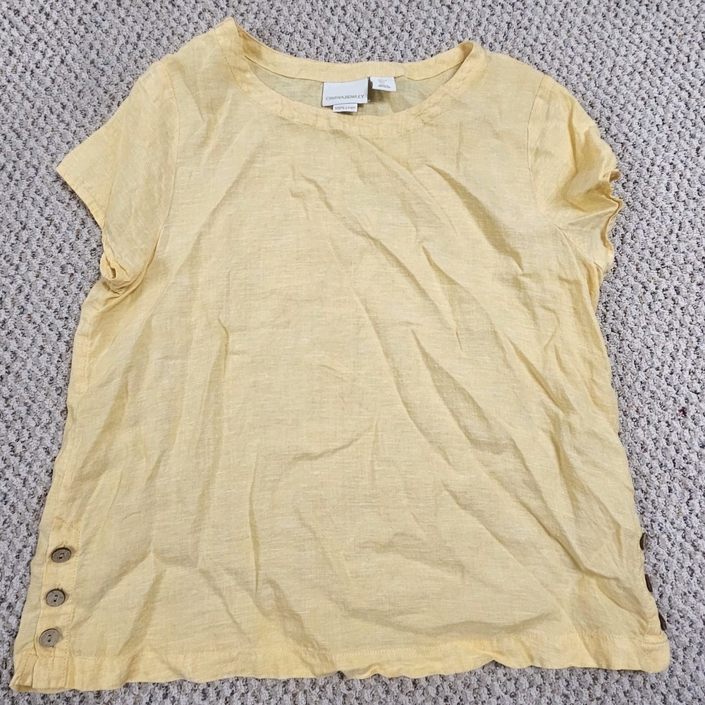 Cynthia Rowley 100% Linen Shirt Butter Yellow Coastal Resort Vacation Luxury L